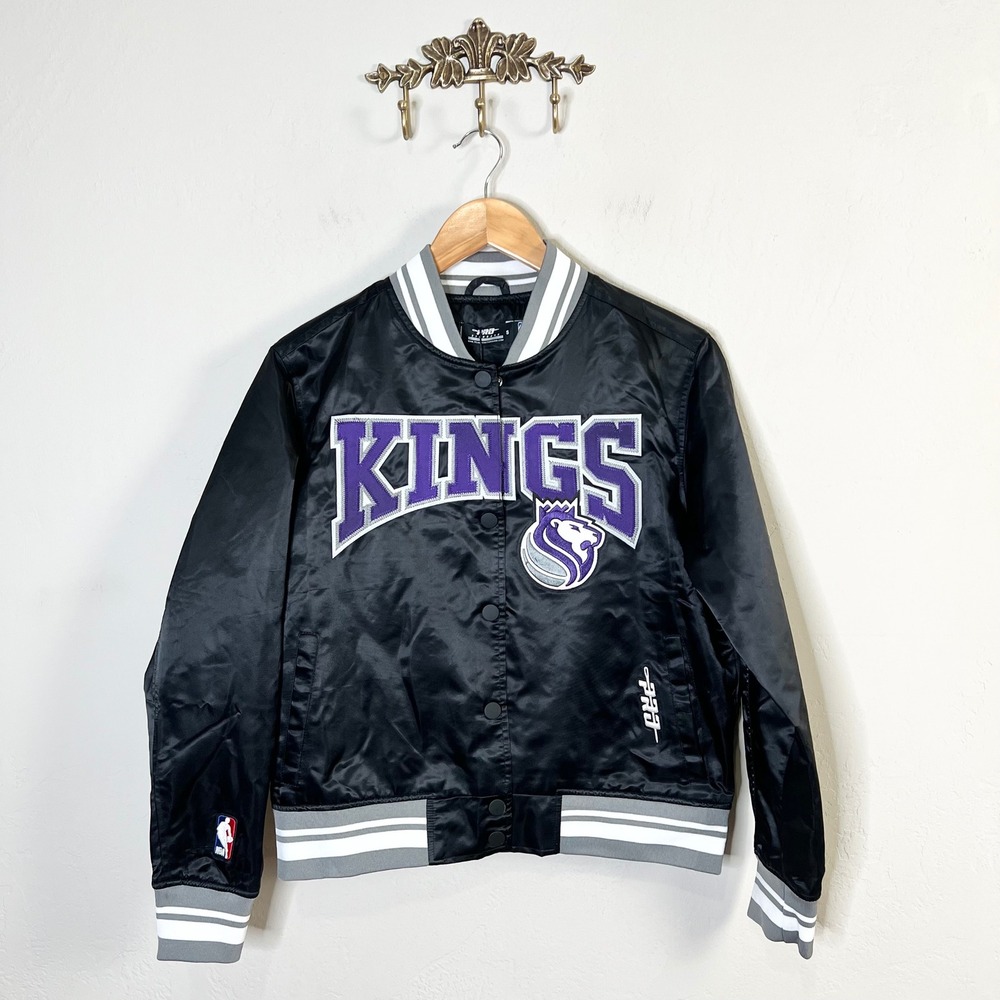 Sacramento Kings Pro Standard NBA Satin Bomber Jacket Youth Size Small Black NEW